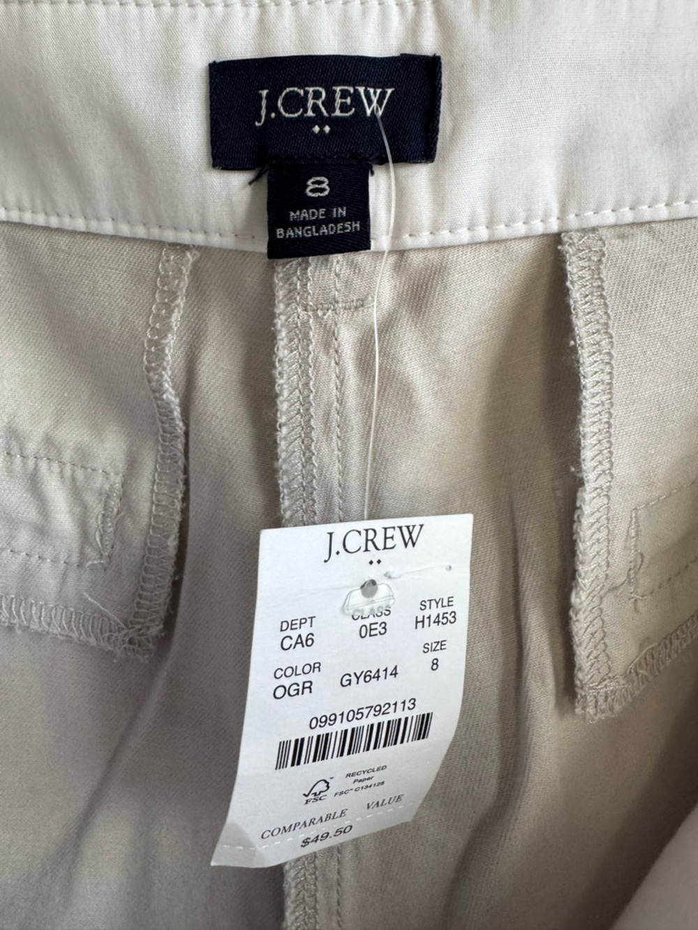 J.Crew Factory 5” Classic Chino Short Size 8 light grey/stone - Picture 4 of 4
